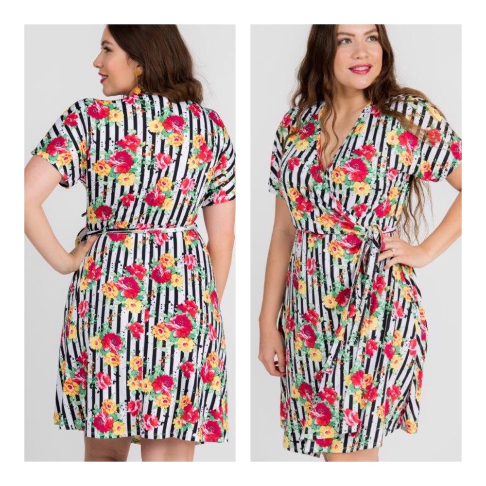 πΊ HP Signature Wrap Dress in Stripes and Floral - Picture 3 of 8